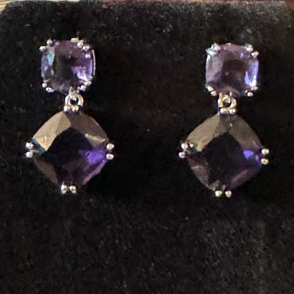 4 Ct Cushion Cut Simulated Amethyst Drop Dangle 14K White Gold Plated Earrings - Picture 8 of 11